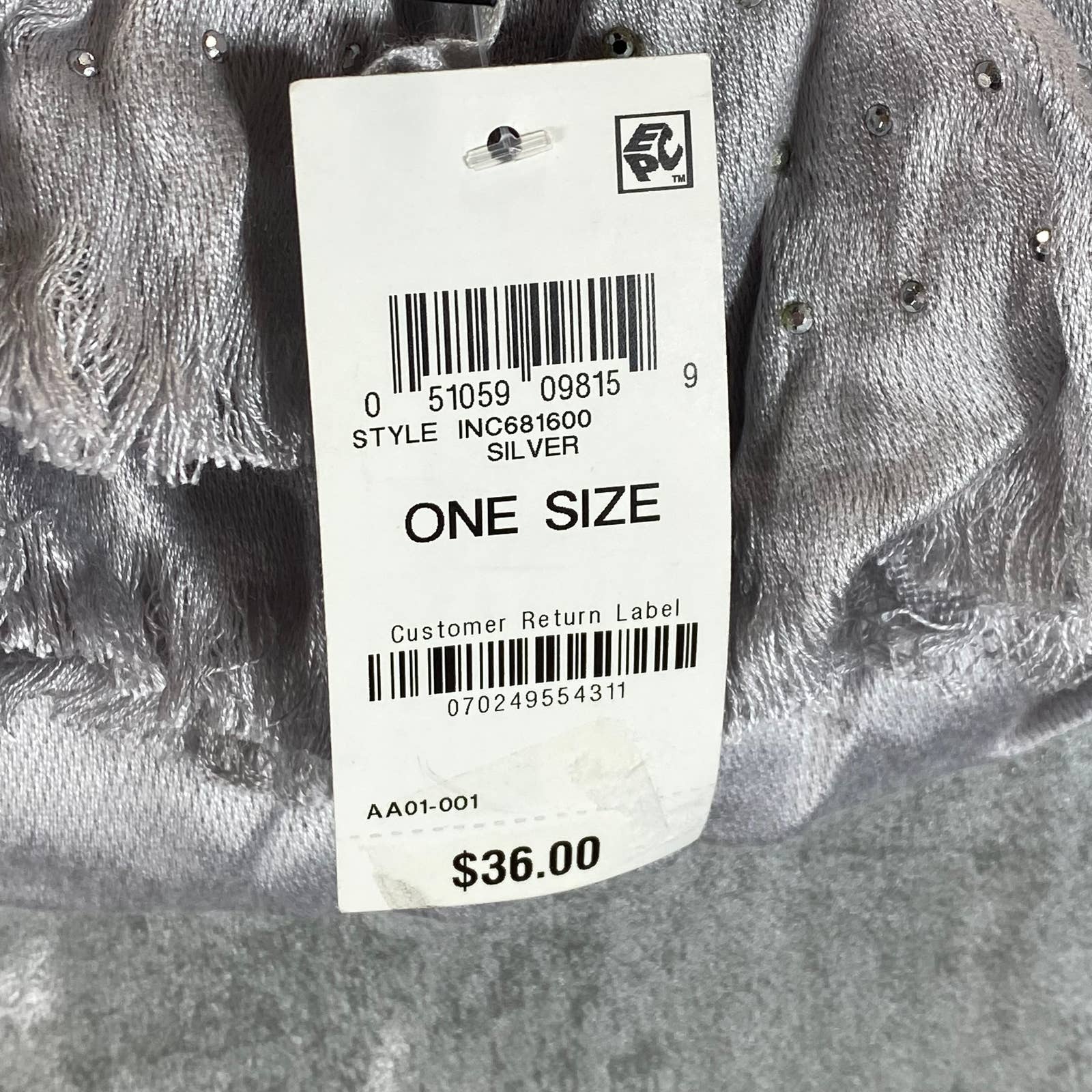 INC INTERNATIONAL CONCEPTS Women's Silver Gemstone Embellished Trim Wrap SZ OS