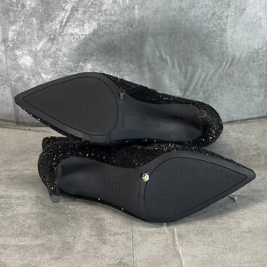 INC INTERNATIONAL Women's Black Bling Reisa Pointed-Toe Stiletto Booties SZ 12