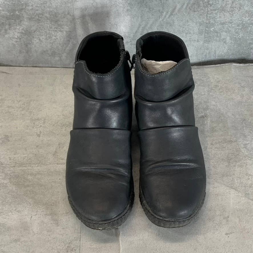 CLARKS COLLECTION Women's Black Leather Caroline Rae Ruched Ankle Booties SZ 8.5