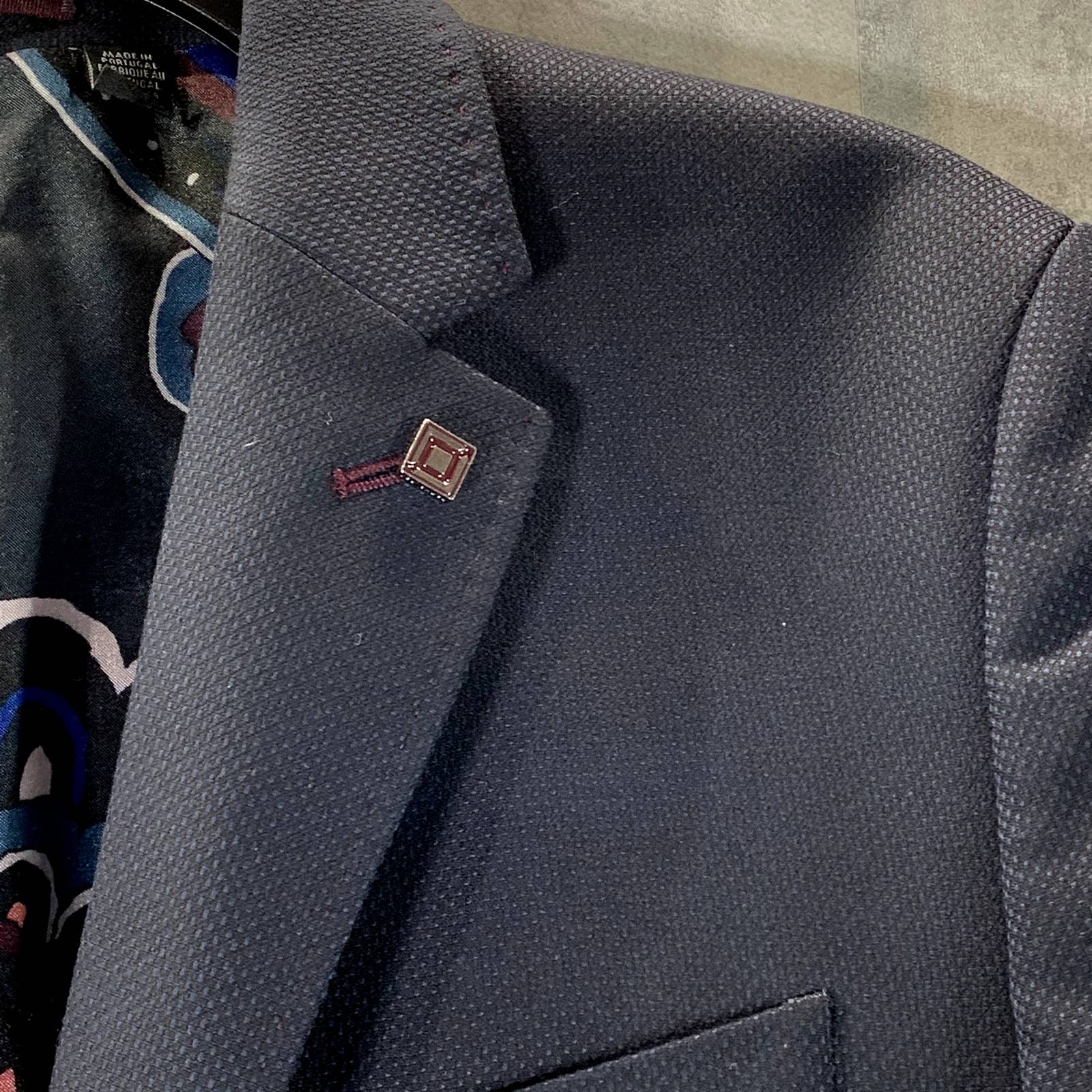 TED BAKER Men's Navy Hemsby Slim-Fit Textured Two-Button Suit Jacket SZ 3(US38)