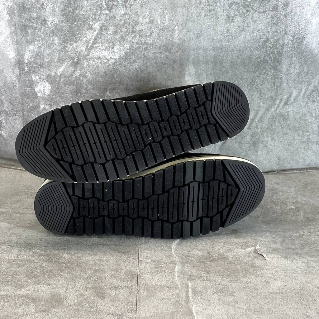 WHITE MOUNTAIN Women's Black Pebble Grain Faux-Shearling Cozy Wedge Bootie SZ 7