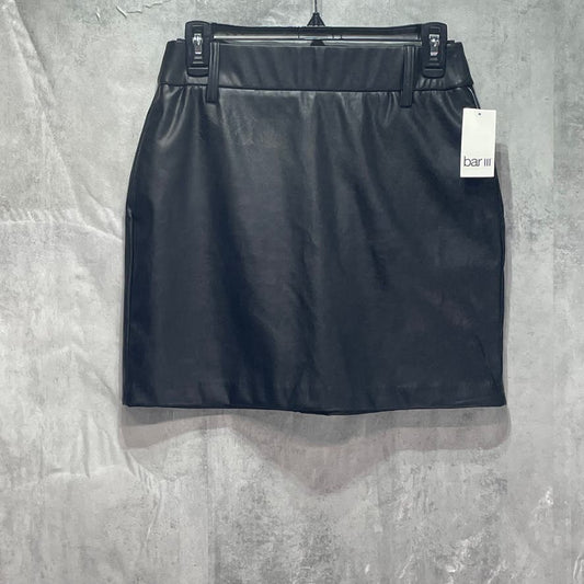 BAR III Solid Black Faux Leather Pull-On Mini Skirt SZ S