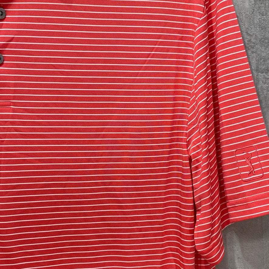 PGA TOUR Red Performance Feeder Stripe Short Sleeve Polo Shirt SZ L