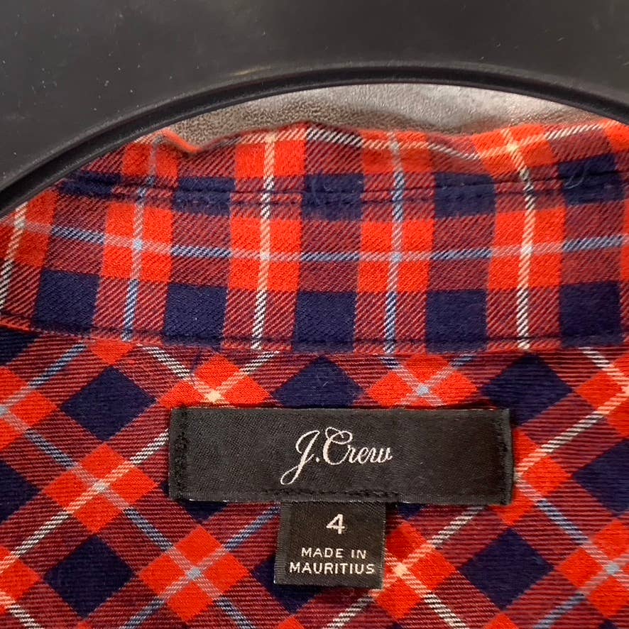 J.CREW Women's Red Plaid Brushed Twill Flannel Button-Up Long-Sleeve Top SZ 4