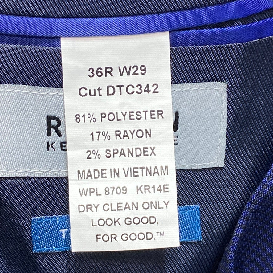 REACTION KENNETH COLE Blue Slim-Fit Mini Check Regular Suit Jacket SZ 36R