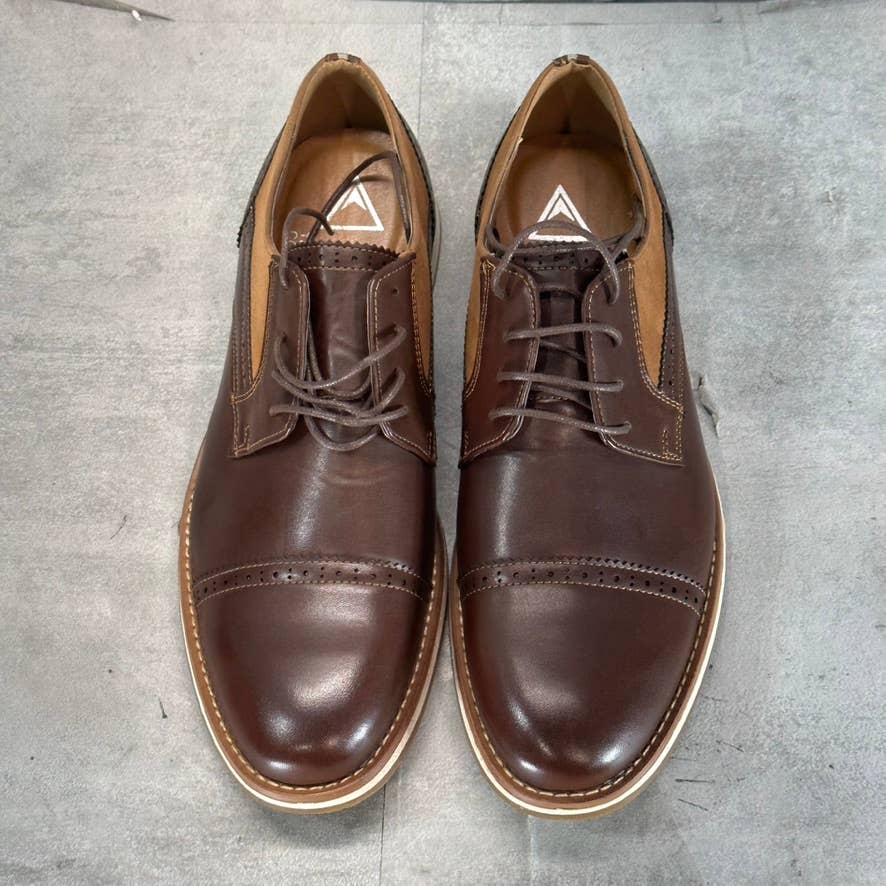 VANCE CO. Men's Brown Faux-Leather Griff Lace-Up Cap-Toe Derby SZ 13