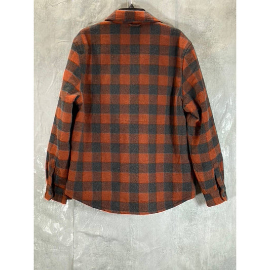 JACHS NEW YORK Men's Orange/Black Plaid Wool-Blend Flannel Shirt Jacket SZ M