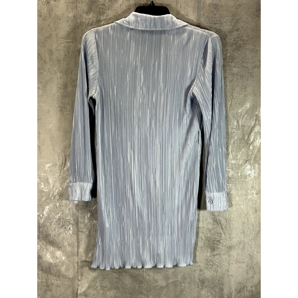 PEPPERMAYO Women's Baby Blue Plisse Soho Chic Long Sleeve Mini Shirt Dress SZ 0