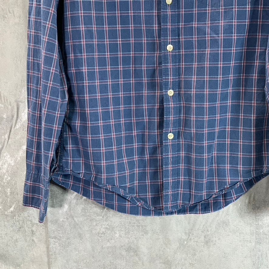 J.CREW Men's Blue Plaid Washed Casual Tailored-Fit Button-Up Shirt SZ S