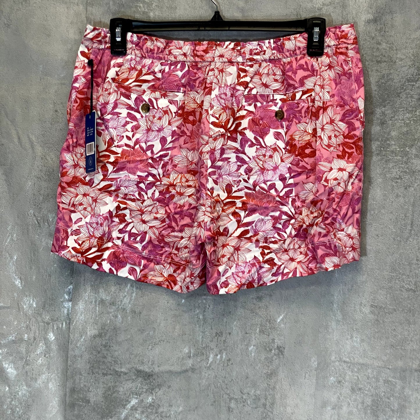 CARIBBEAN JOE Women's Hot Pink Tropical Floral Print Waist Tie Shorts SZ L