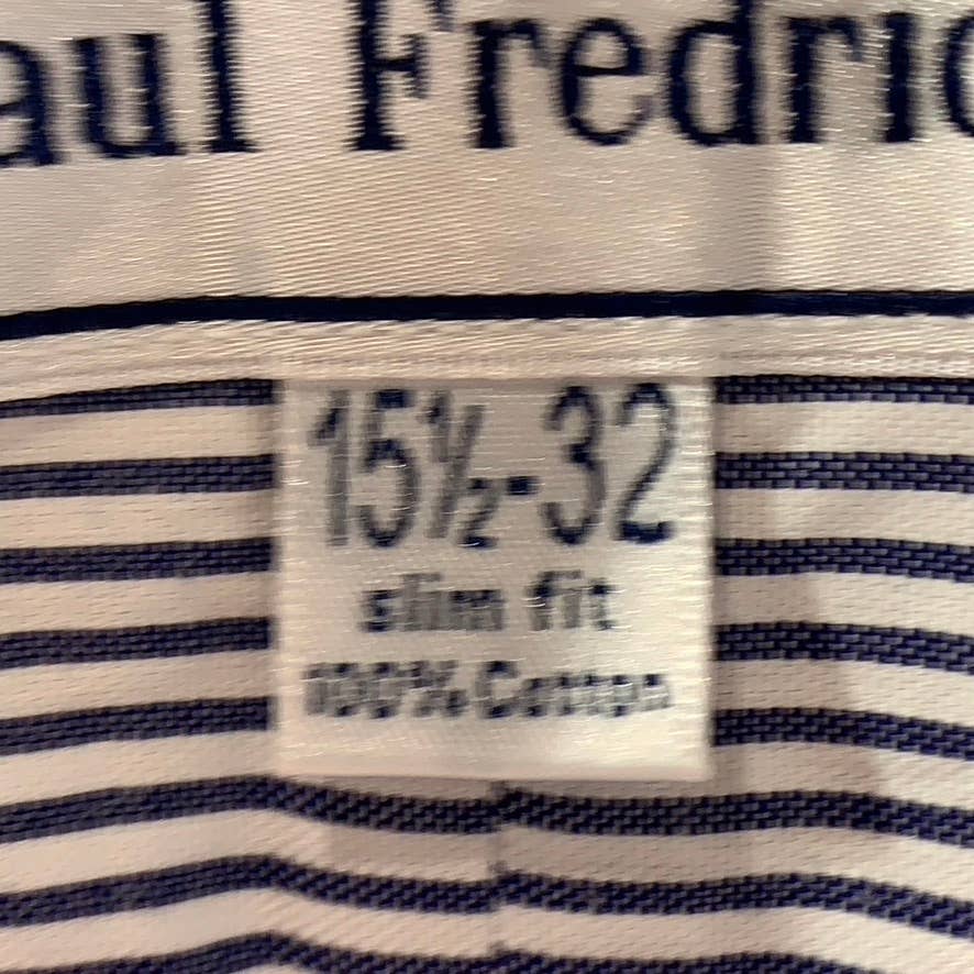 PAUL FREDRICK Men's Blue Pinstripe Button-Up Long-Sleeve Dress Shirt SZ 15.5-32
