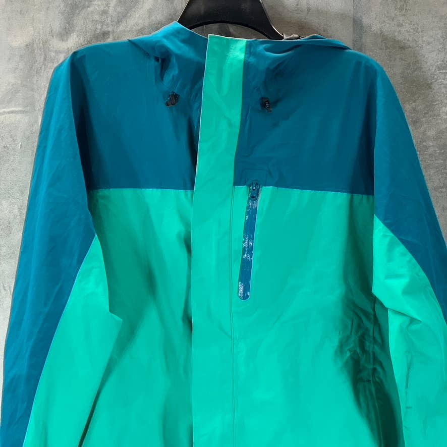 LANDS' END Men's Aqua Green Colorblocked Zip-Up Hooded Waterproof Jacket SZ M
