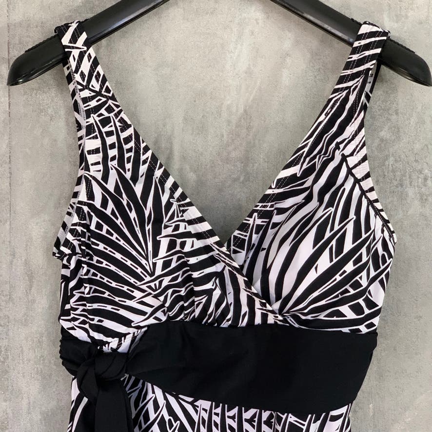 TOMMY BAHAMA Black White Island Sculpt V-Neck Faux Wrap One-Piece Bathing Suit SZ 6
