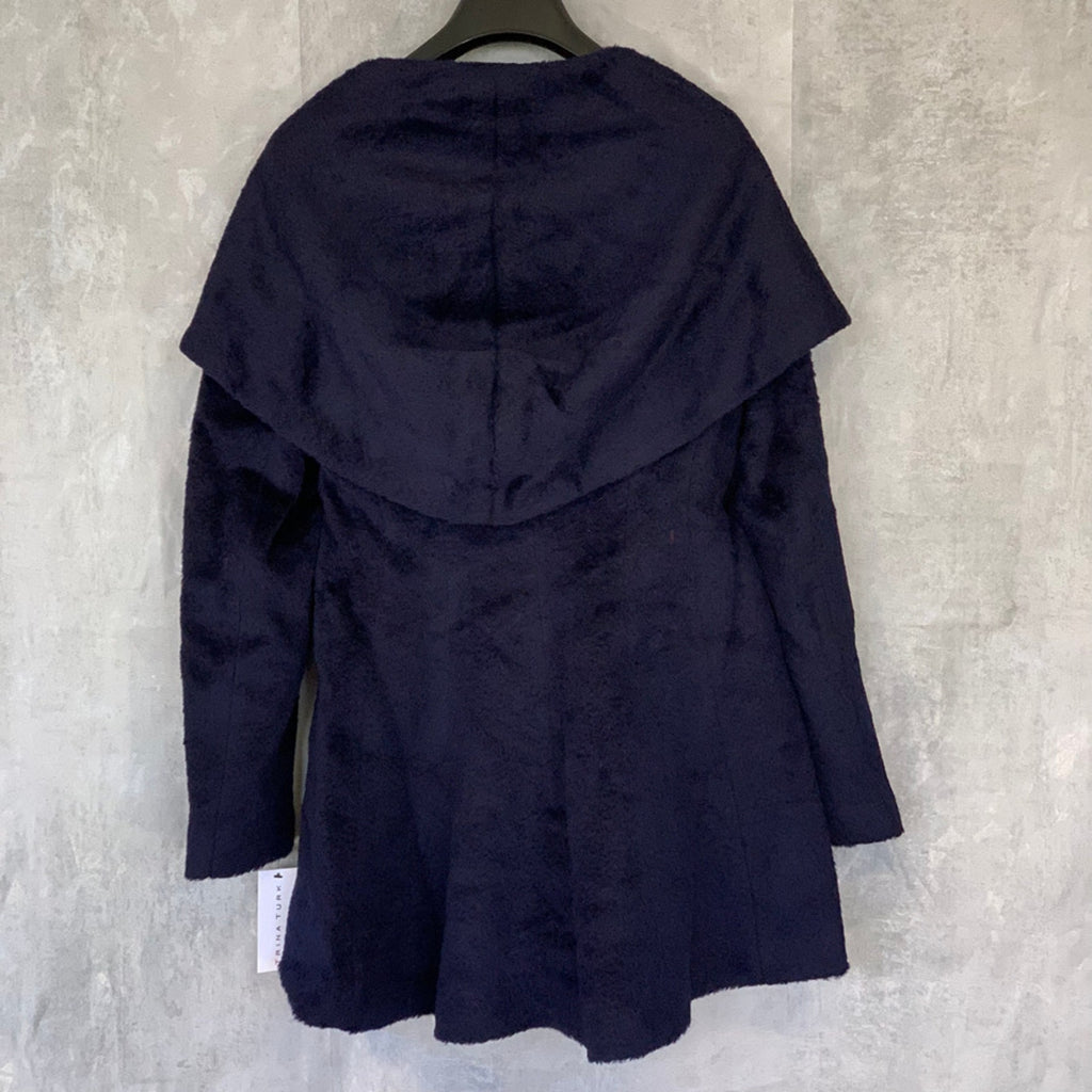 TRINA TURK Navy Grace Hooded Two-Button Belted Alpaca Coat SZ 6