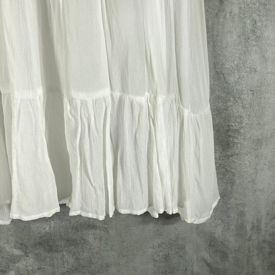 AND NOW THIS Women's White Split Tie-Neck Ruffle Tiered Mini Dress SZ M