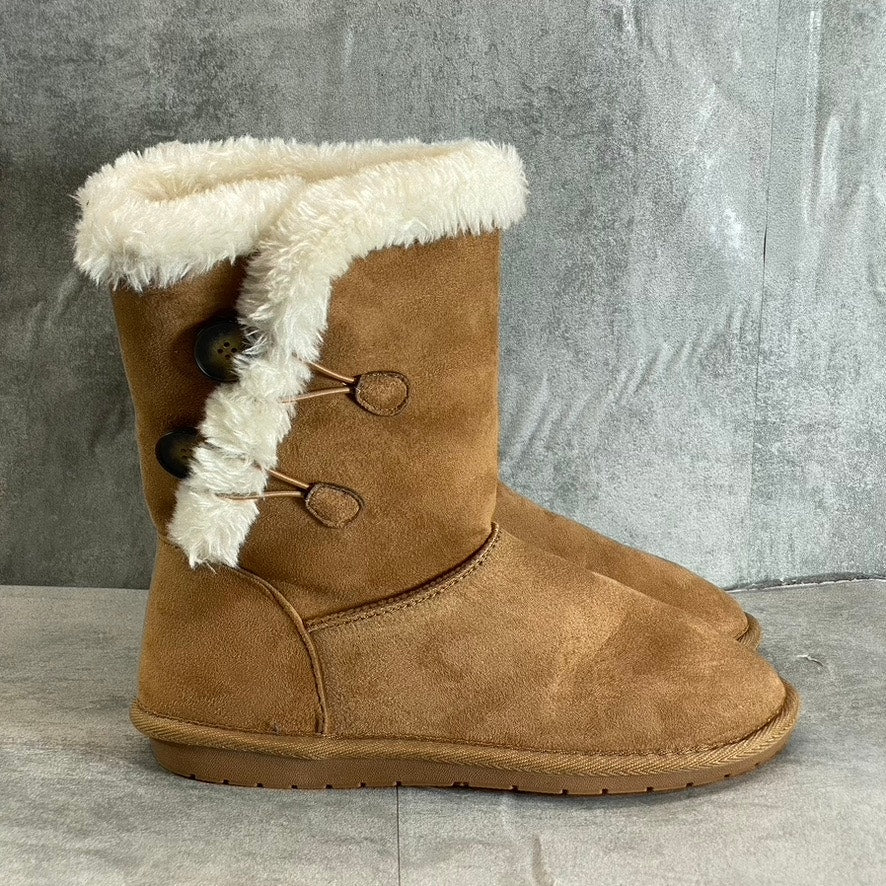 SUGAR Women's Cognac Marty Cozy Faux Fur Memory Foam Pull-On Boots SZ 7