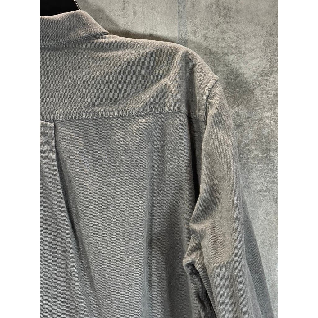 EDDIE BAUER Men's Heather Grey Classic-Fit Button-Up Long Sleeve Shirt SZ L