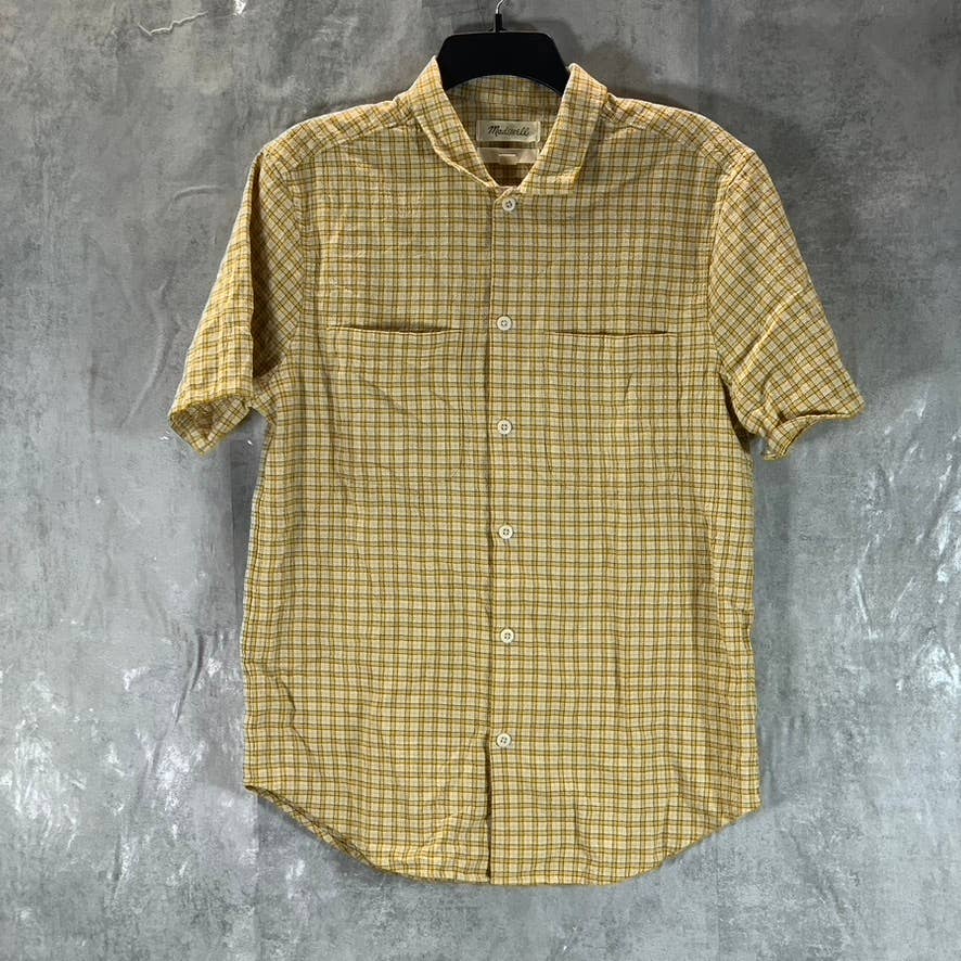 MADEWELL Men's Ornate Gold Plaid Easy-Fit Button-Up Short-Sleeve Shirt SZ XS