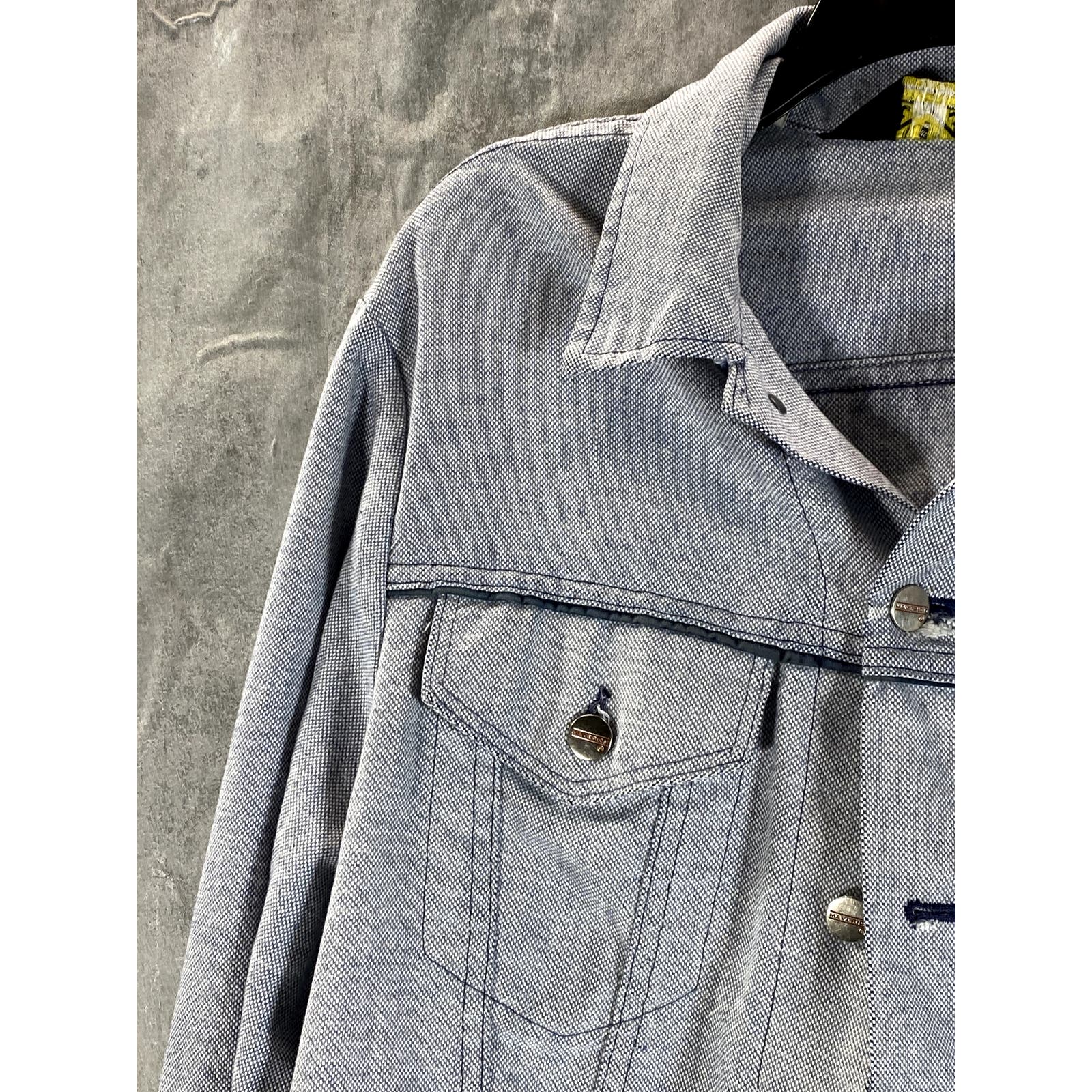 MAVERICK BLUE BELL Men's Vintage Light Blue Textured Button-Up Denim Jacket SZ44