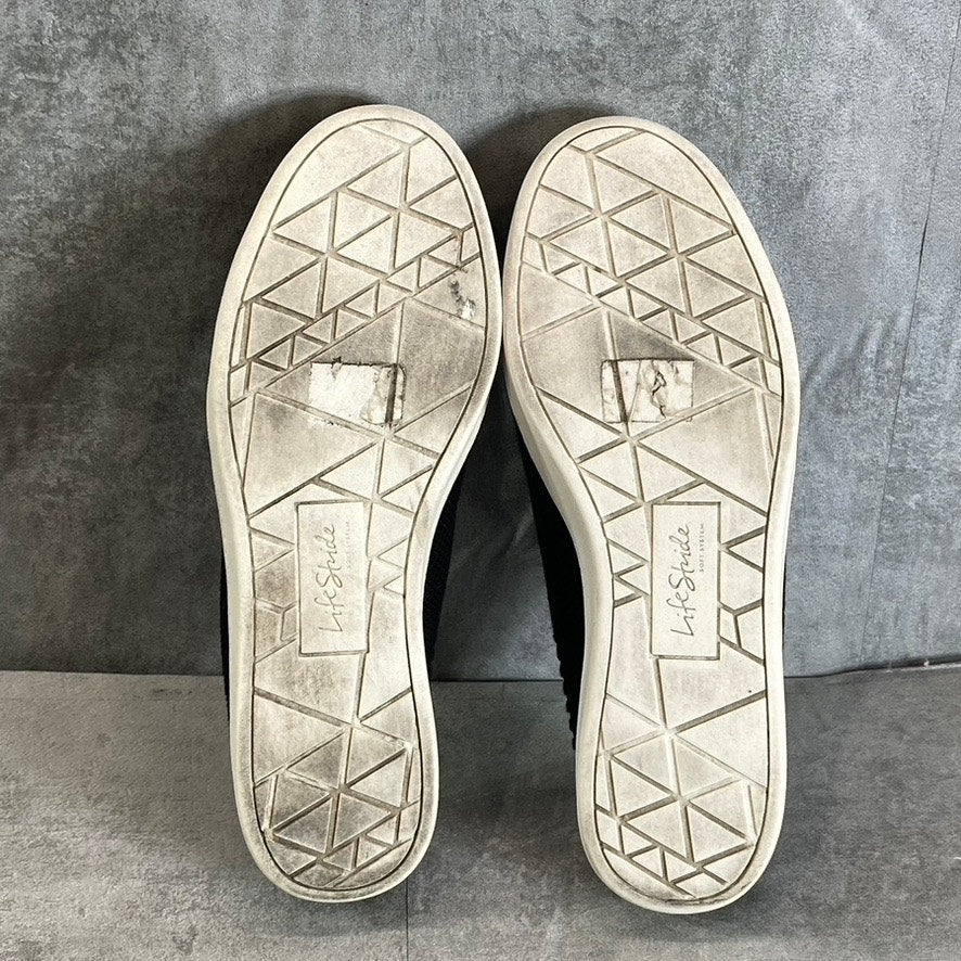 LIFESTRIDE Women's Black Fabric Ease Round-Toe Lace Detail Slip-On Mule Sneakers