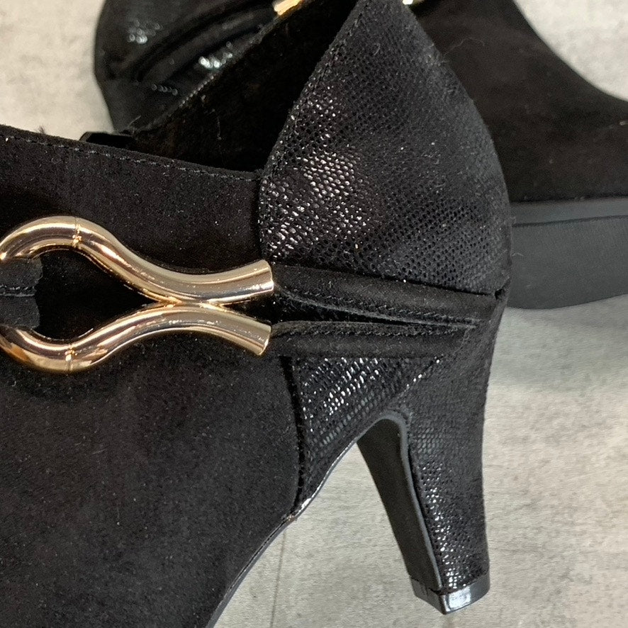 KAREN SCOTT Women's Black Microsuede Melanni Almond-Toe Slip-On Booties SZ 8