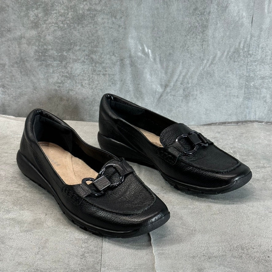 EASY SPIRIT Women's Wide Black Leather Avienta Square-Toe Casual Loafers SZ 8W