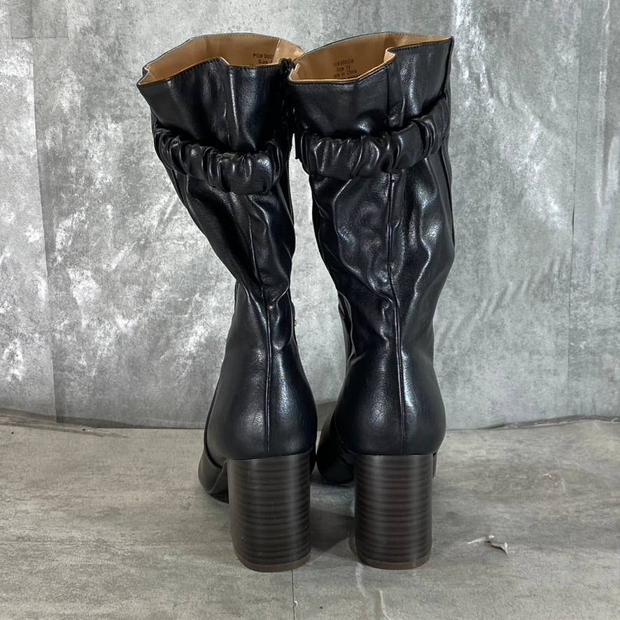 JOURNEE COLLECTION Women's Black Faux-Leather Wilo Pointed-Toe Boots SZ 7.5