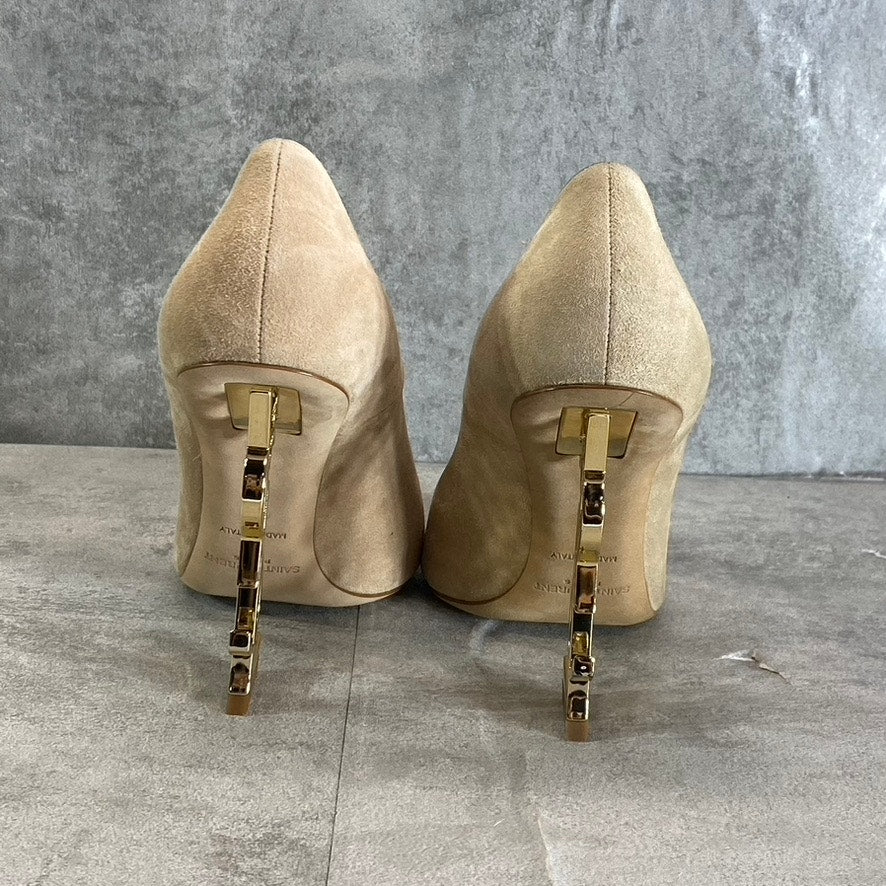SAINT LAURENT Women's Misia Beige Suede Mid Heel Pointed-Toe Pumps SZ 7