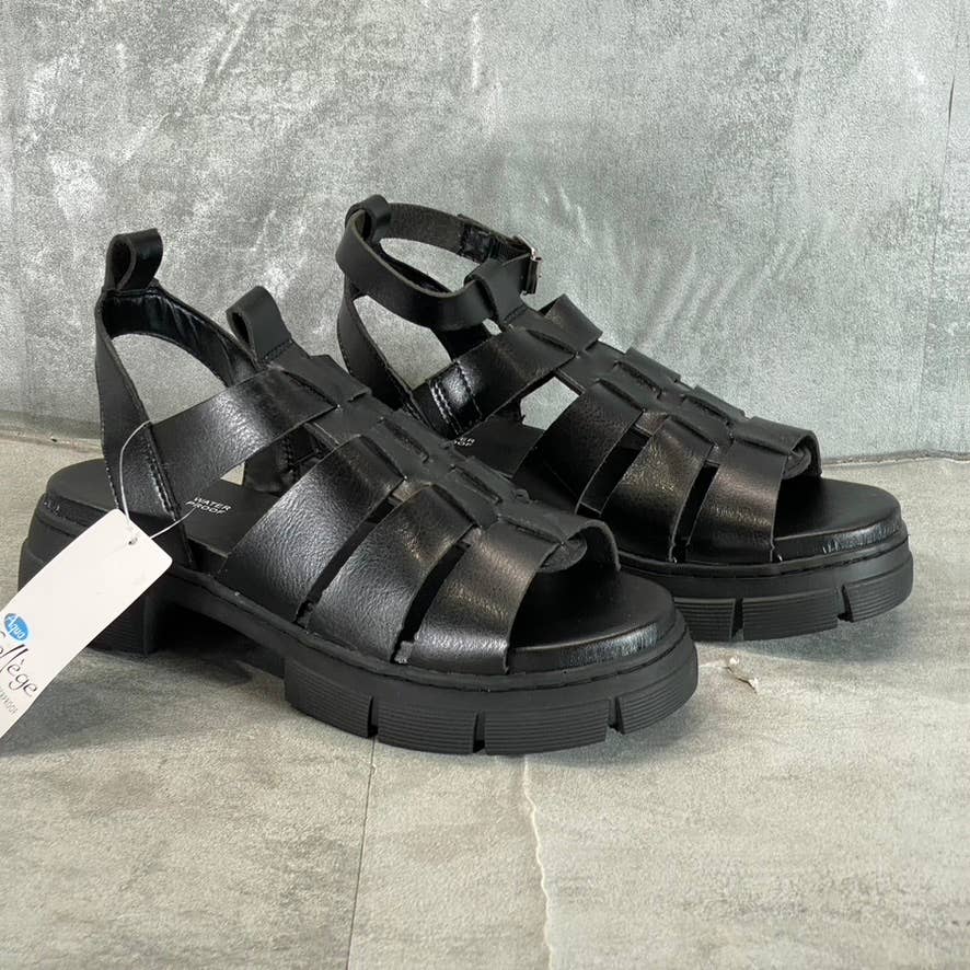 AQUA COLLEGE Women's Black Hannah Waterproof Lug-Sole Strappy Sandals SZ 8