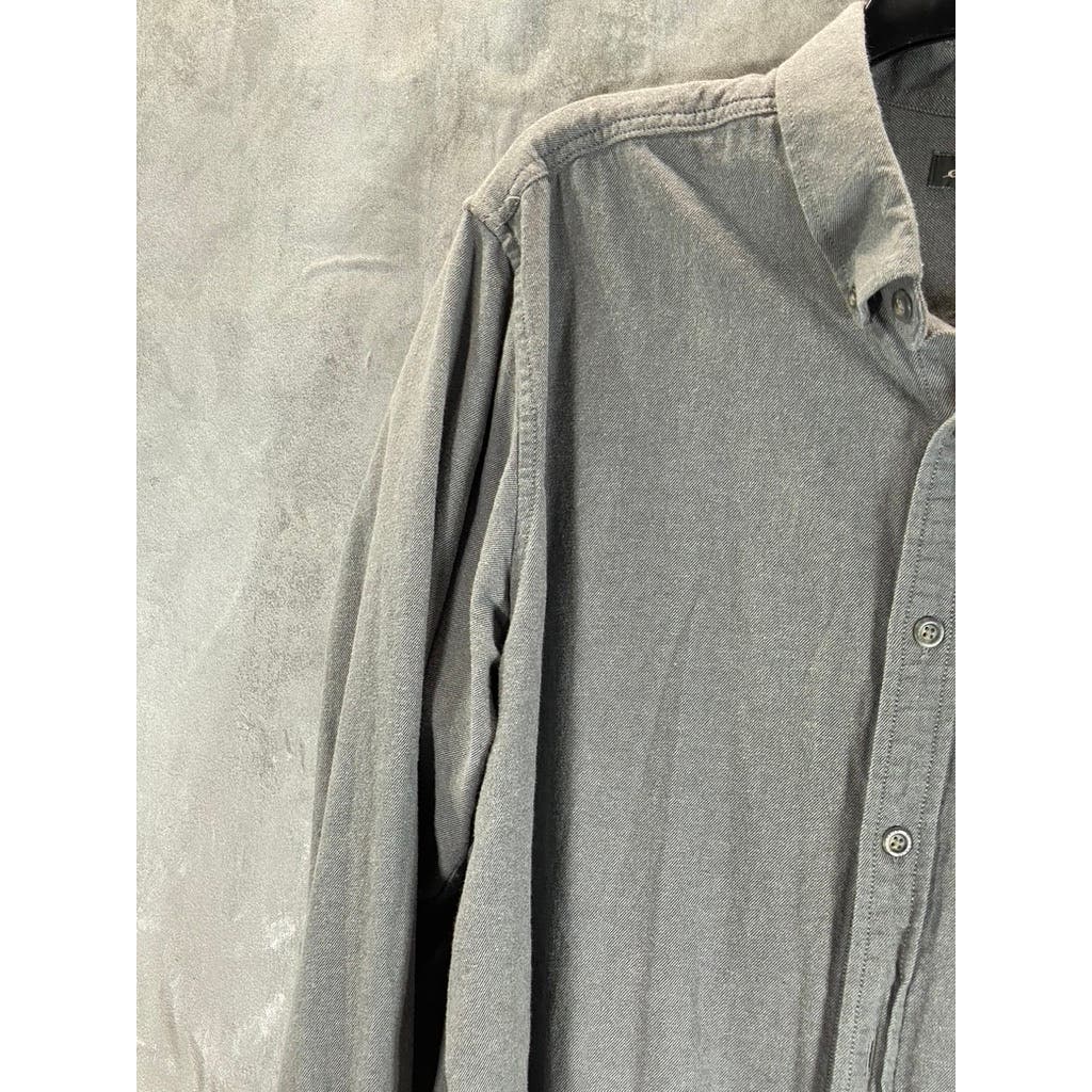 EDDIE BAUER Men's Heather Grey Classic-Fit Button-Up Long Sleeve Shirt SZ L