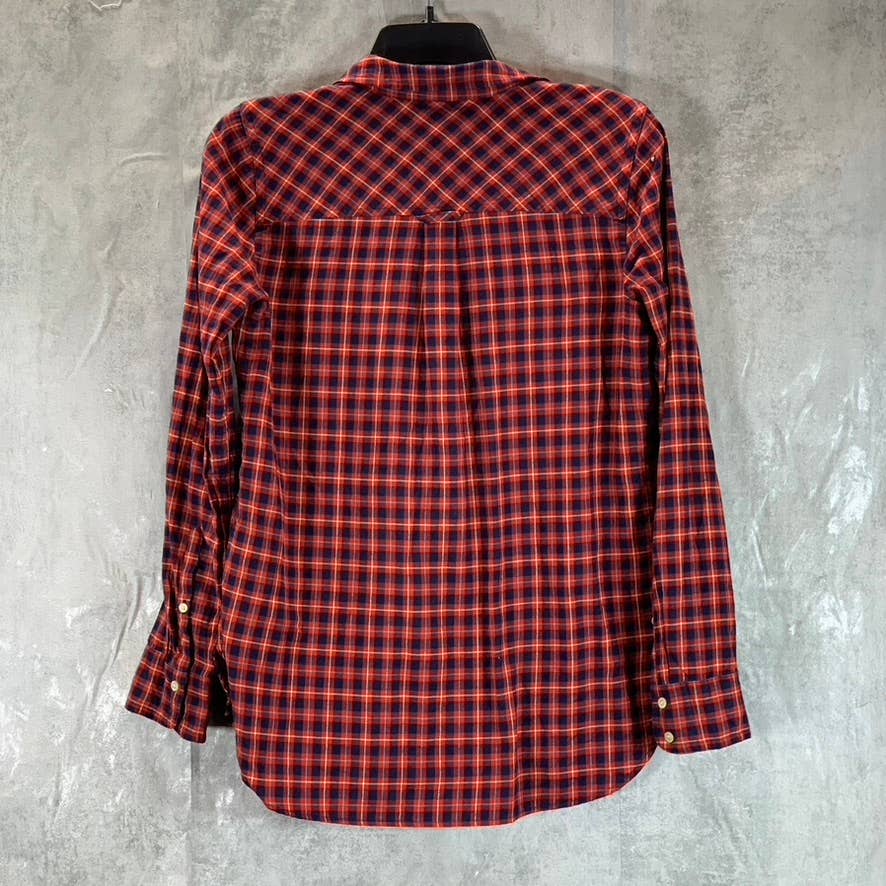 J.CREW Women's Red Plaid Brushed Twill Flannel Button-Up Long-Sleeve Top SZ 4