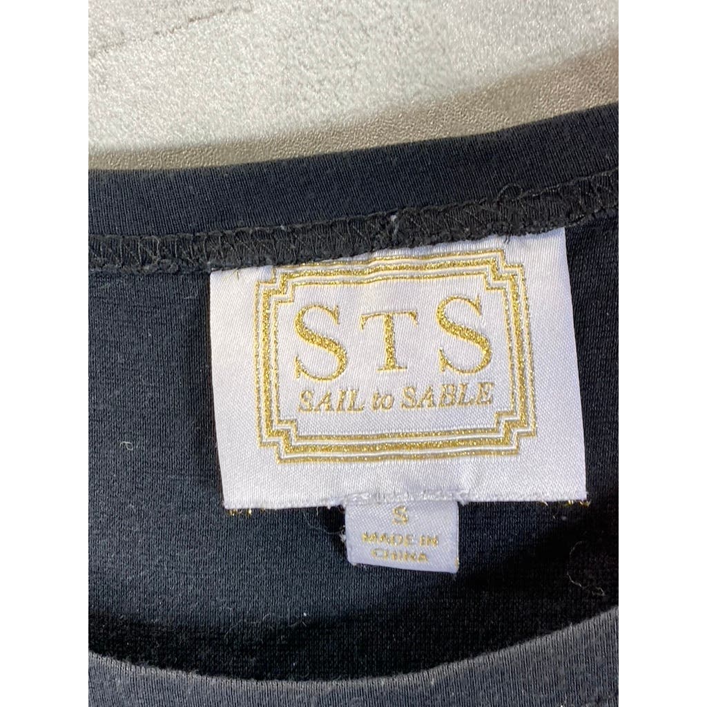 STS SAIL TO SABLE Women's Navy Crewneck Button-Shoulder Long Sleeve Dress SZ S