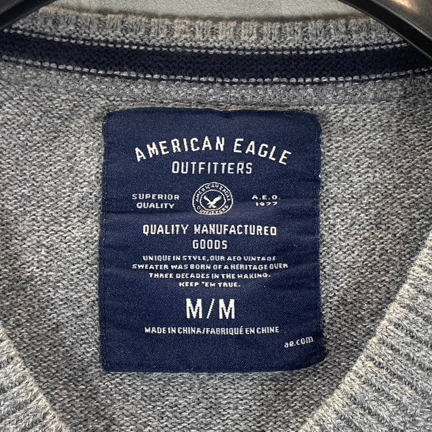 AMERICAN EAGLE Men's Heather Grey V-Neck Cotton Pullover Sweater SZ M
