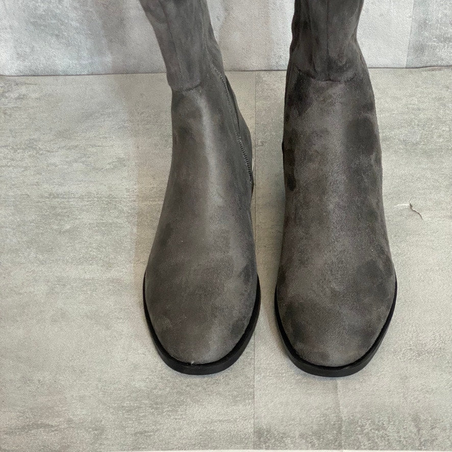 NINE WEST Dark Grey Allair Over The Knee Round-Toe Pull-On Block Heel Boots SZ 6.5