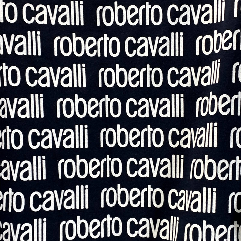 ROBERTO CAVALLI Men's Navy Logo Print Allover Crewneck Pullover Sweatshirt SZ M