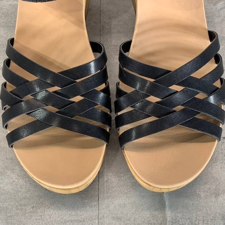 DR. SCHOLL'S Women's Black Faux-Leather First Of All Ankle-Strap Sandals SZ 8.5