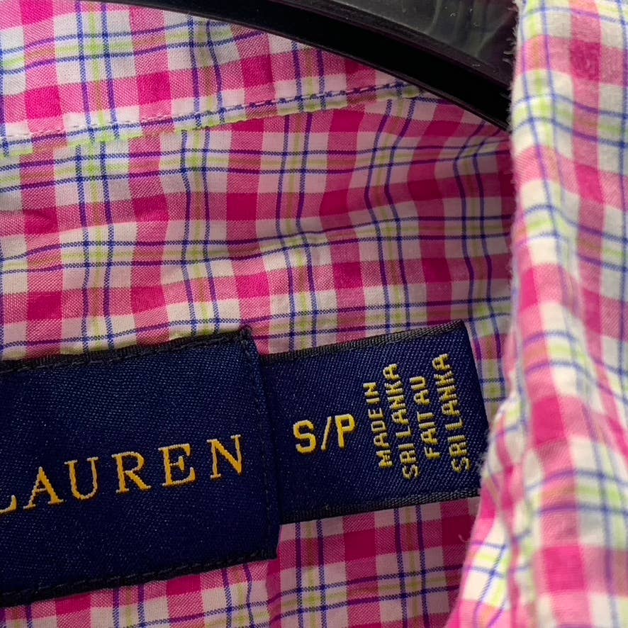 RALPH LAUREN Men's Pink Gingham Classic -Fit Button-Up Long-Sleeve Shirt SZ S