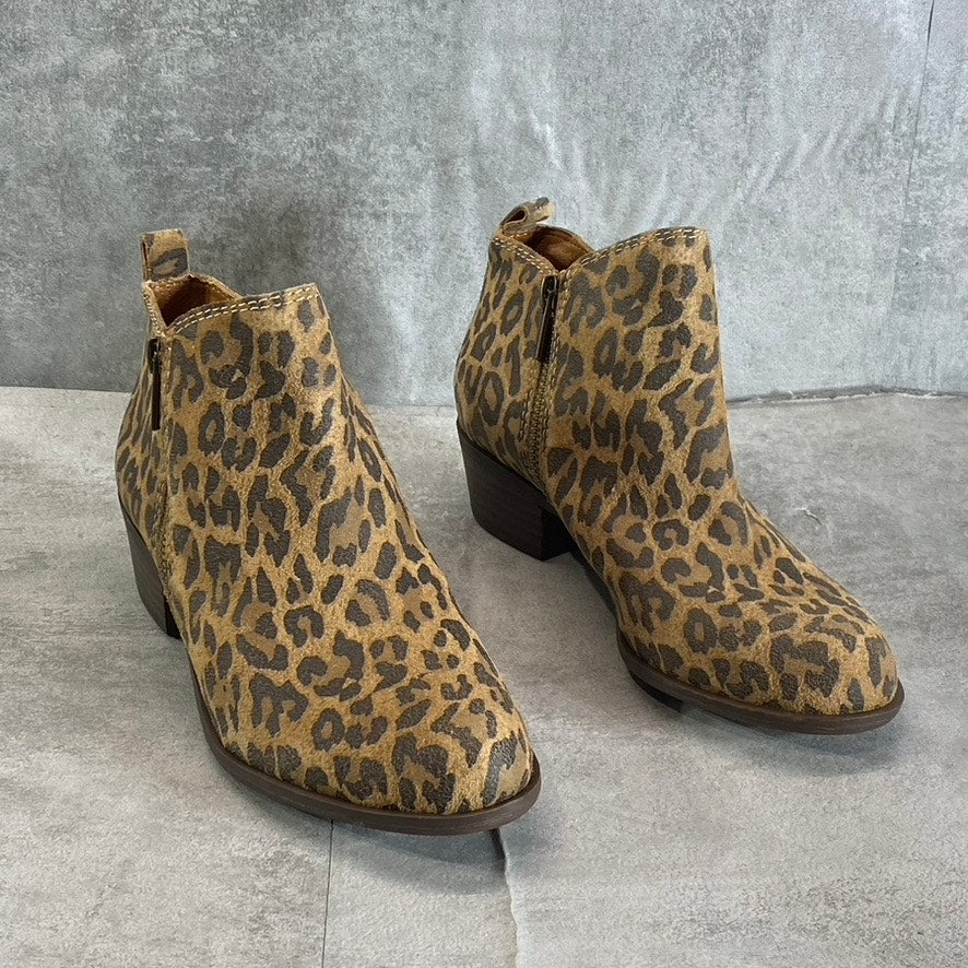 LUCKY BRAND Women's Natural Leopard Leather Basel Block-Heel Booties SZ 7