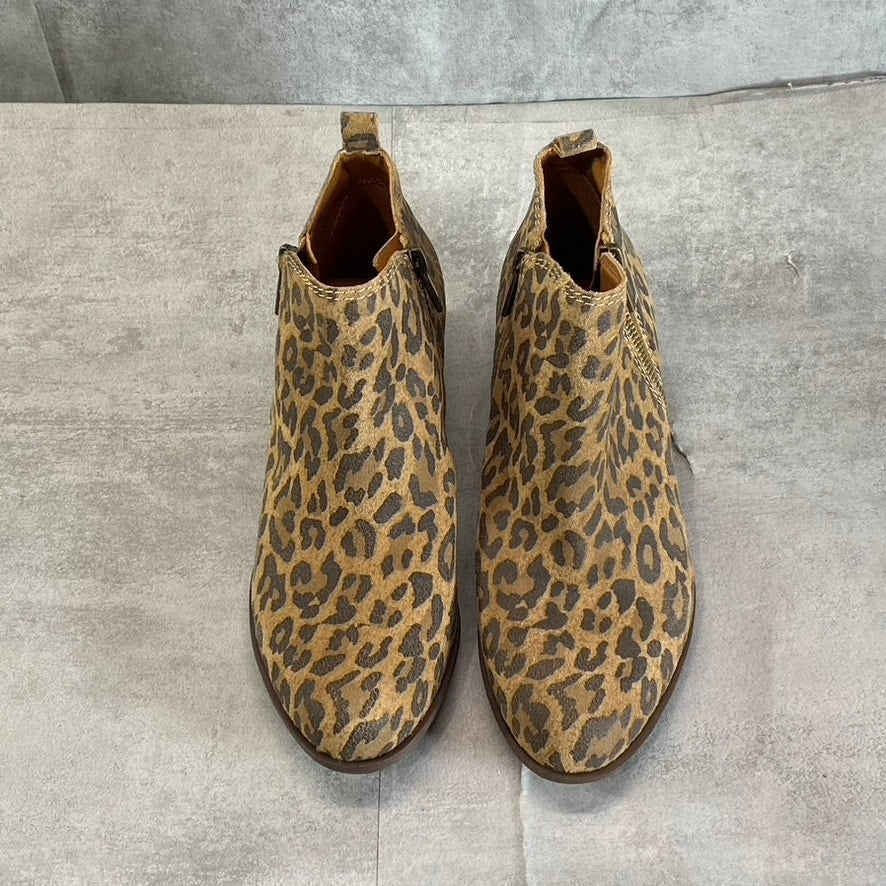 LUCKY BRAND Women's Natural Leopard Leather Basel Block-Heel Booties SZ 7