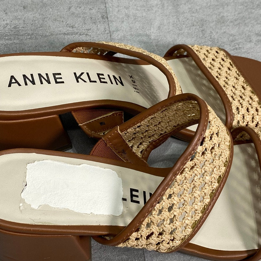 ANNE KLEIN Tan Brooke Block-Heel Slip-On Sandals SZ 7.5