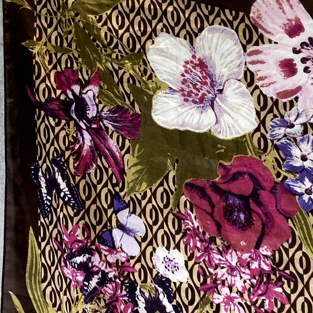 GIANI BERNINI Women's Brown Floral-Print Square Loop Scarf SZ OS