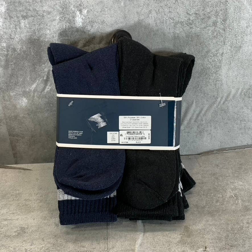 Club Room Men's Black/Navy Striped 8-Pack Crew Socks SZ 10-13