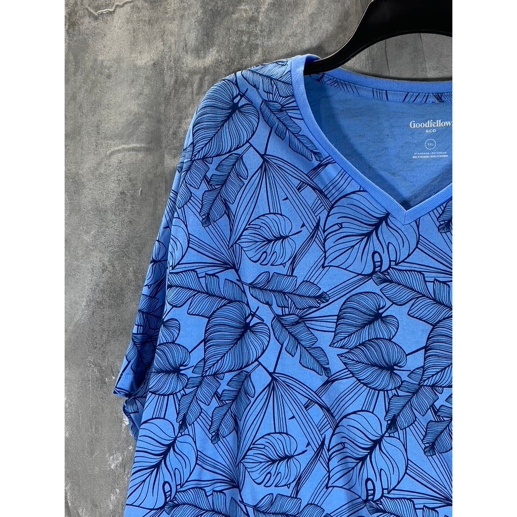 GOODFELLOW & CO Men's Blue Tropical Print V-Neck Standard-Fit T-Shirt SZ 2XL