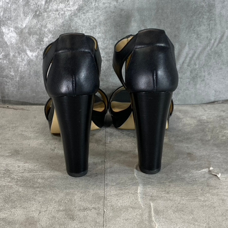 MICHAEL MICHAEL KORS Women's Black Leather Berkley T-Strap Platform Sandals SZ 9