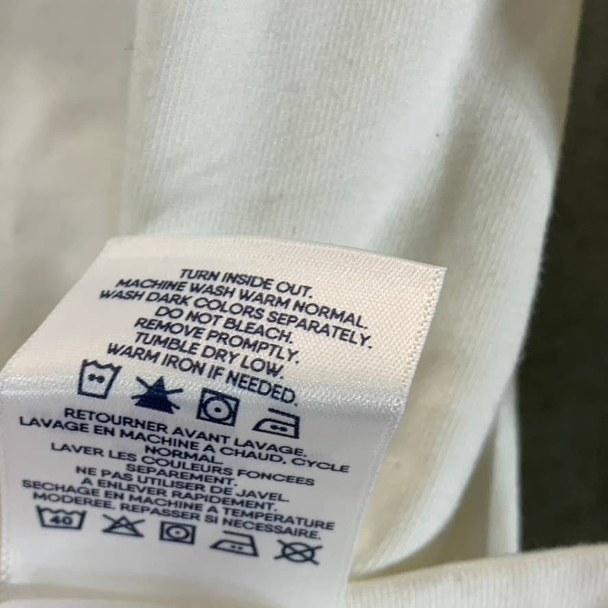 LANDS' END Women's White/Red Trim Crewneck Lounge Long-Sleeve Top SZ M