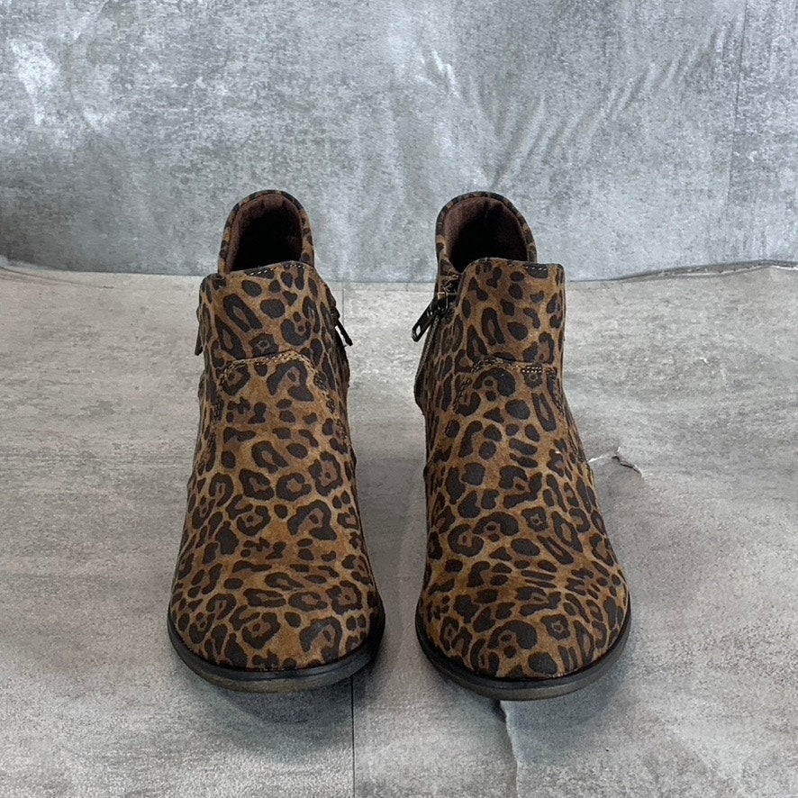 SUN+STONE Women's Brown Leopard Abby Double-Zip Round-Toe Block-Heel Booties SZ6