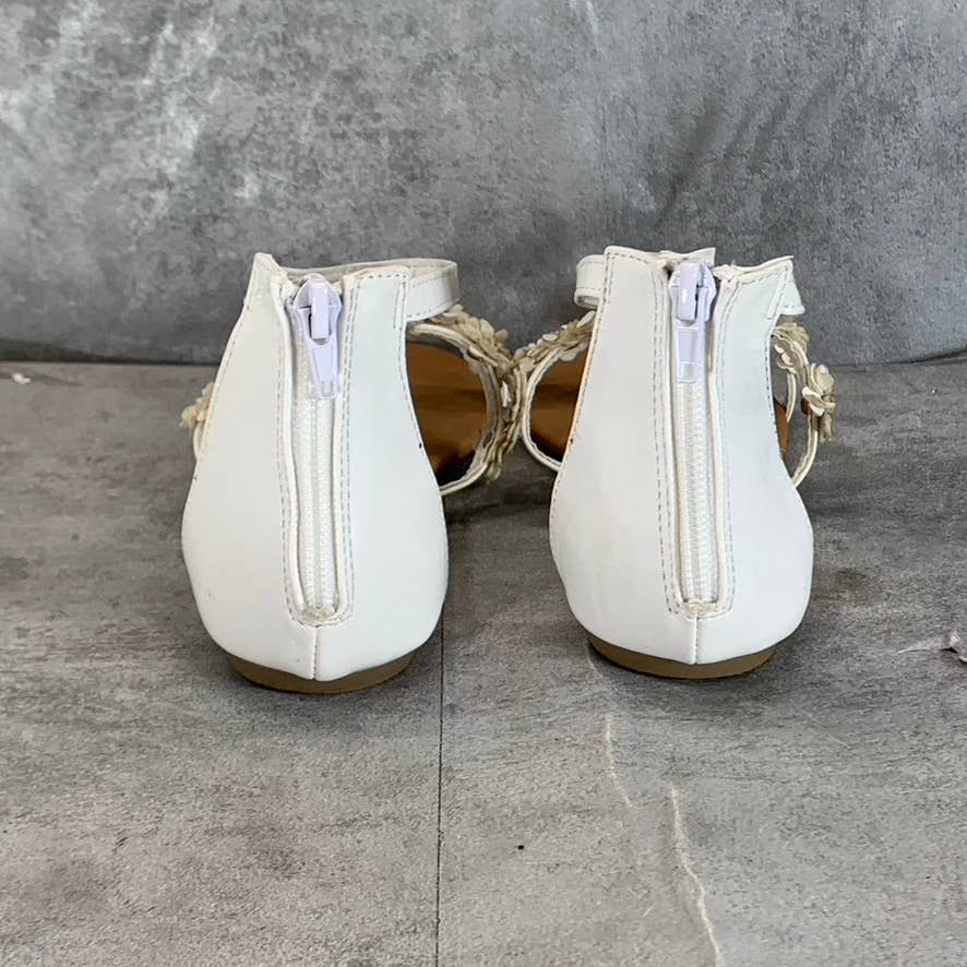 ESPRIT Girl's White Darcy-G Floral Strappy Back-Zip Flat Sandals SZ 3