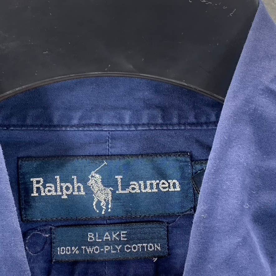 RALPH LAUREN Men's Navy Blake Two-Ply Cotton Button-Up Long-Sleeve Shirt SZ M