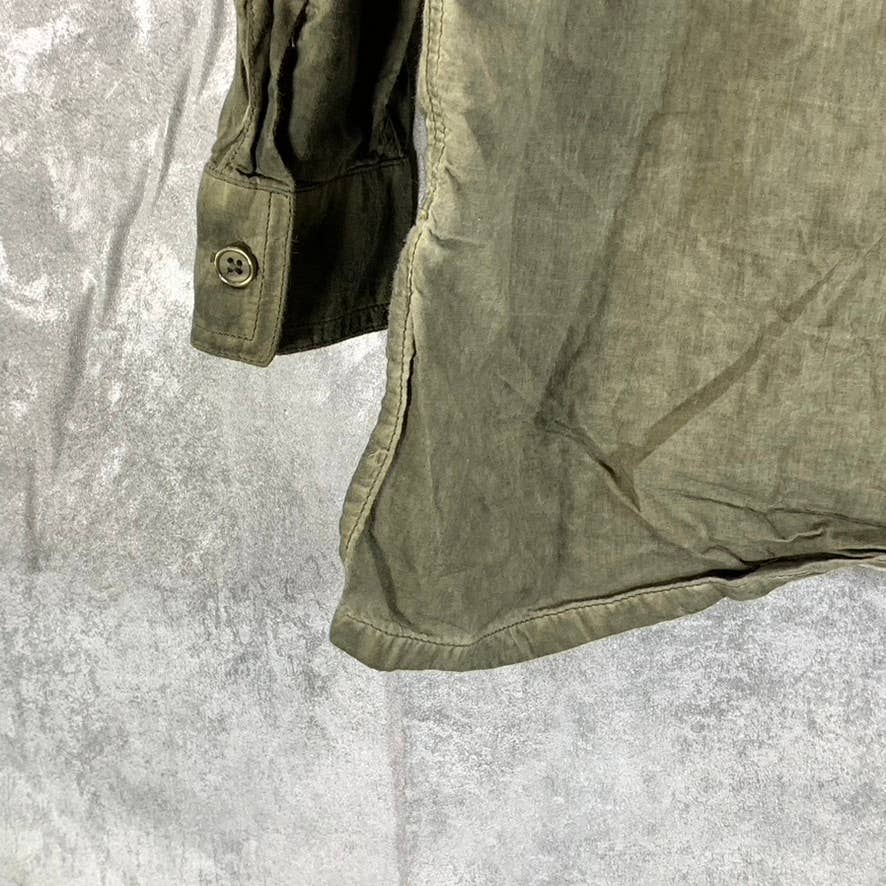BDG URBAN OUTFITTERS Women's Olive Dye Cotton Button-Up Long-Sleeve Shirt SZ S
