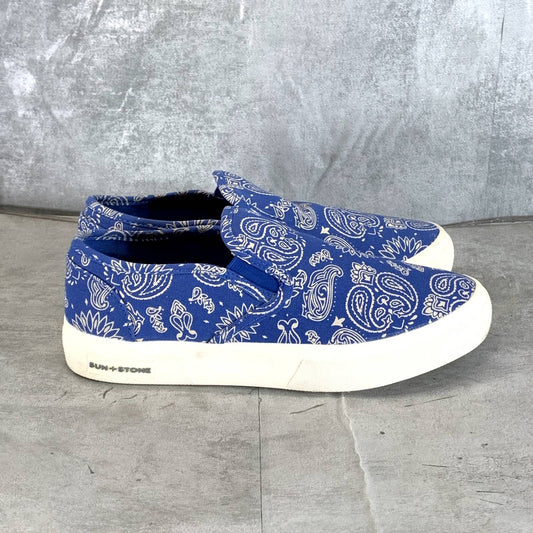 SUN + STONE Men's Navy Paisley Reins Slip-On Sneakers SZ 7./5